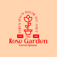 red rose logo. Outlined rose logo. Rose garden logo