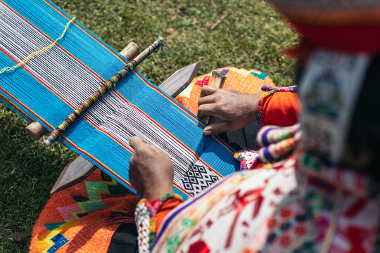Close Up Of The Weaving Process in Peru