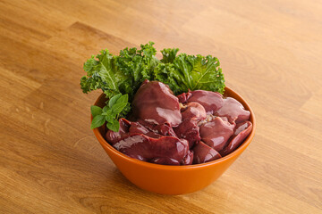 Raw chicken liver in the bowl