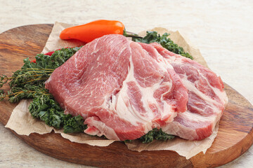 Raw pork neck for cooking