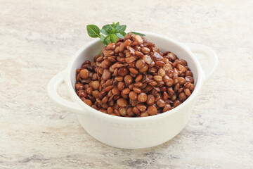 Boiled lentil in the bowl