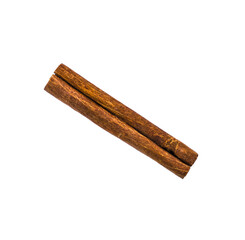 Cinnamon stick isolated on white background closeup. Canella spice. Aromatic condiment background. Flat lay, top view.