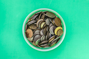 Different coins of the USSR close-up.The concept of old money.Collecting.