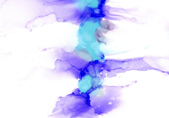 Fototapeta na wymiar アルコールインクアート　水色と紫の動き　ホワイトスペース