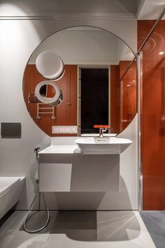 Illuminated interior in modern style with colorful elements