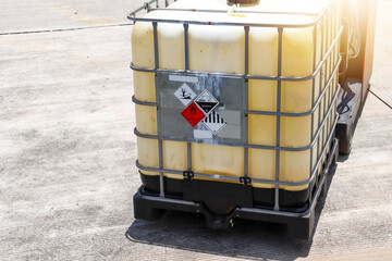 Warning symbol for chemical hazard on chemical container
