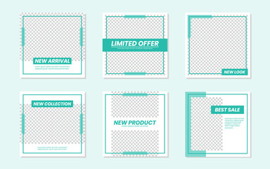 Slides Editable Minimalist Social Media Green Feeds Template. For personal & business. Anyone can use this design easily. Simple, elegant & modern. Promotional web banner. Vector Illustration