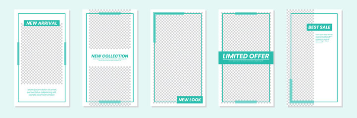 Slides Editable Minimalist Social Media Green Stories Template. For personal & business. Anyone can use this design easily. Simple, elegant & modern. Promotional web banner. Vector Illustration