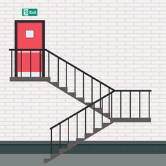 Exit door vector. free space for text. wallpaper. background. fire door. stair. 