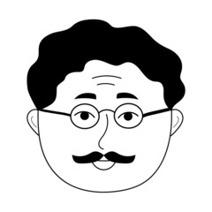 Elderly man face with glasses and mustache