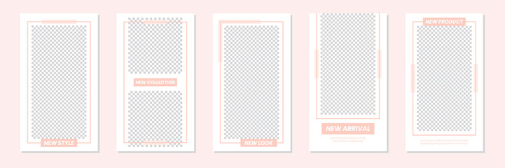Slides Editable Minimalist Pastel Pink Social Media Stories Template. For personal & business. Simple, elegant & modern. Promotional web banner. Vector Illustration