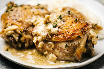 Chicken with 40 cloves close-up