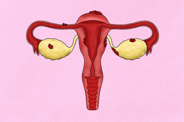 Female reproductive system illustration. Endometriosis concept