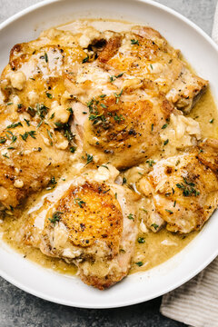 Chicken with 40 cloves of garlic close-up