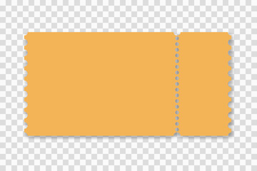 Realistic ticket with one break line and shadow. Coupon entry mockup. Template design for entertainment show, event, boarding pass. Vector illustration