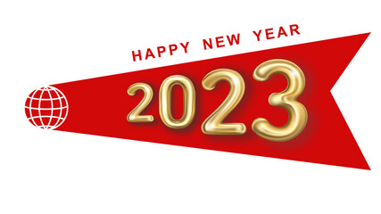 Original global greetings for 2023 new year. In the form of gold realistic numbers