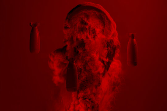 Bombs on red background