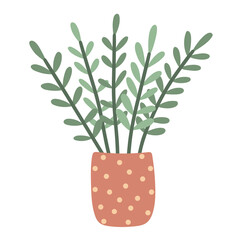 Zamiakulkas isolated vector illustration. Houseplant in pot clipart. Foliage decoration for home, apartment and office. botanical natural exotic indoor plant