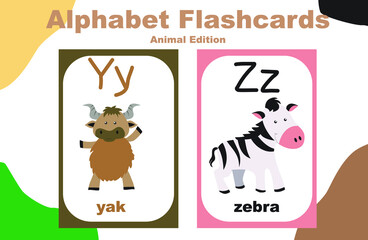 Fototapeta premium Animal alphabet flashcard. Educational printable flashcard. Vector illustrations.