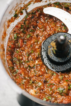 Blended fire-roasted tomato salsa