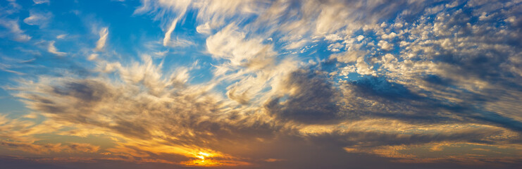 beautiful panorama sky with clouds at sunset