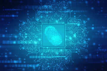 Abstract security system concept with fingerprint on technology background, Fingerprint Scanning Identification System. Biometric Authorization and Business Security Concept