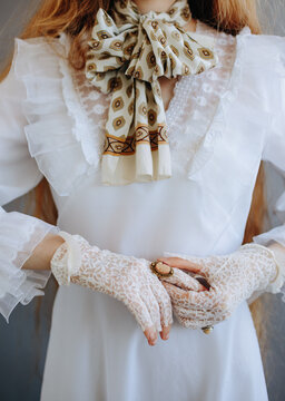 Retro fashion details - Anonymous woman in white dress