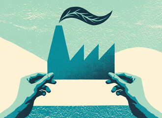 Hands holding green industry symbol