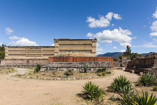Archaeological zone of Mitla with different agaves