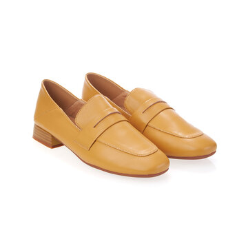 Stylish elegant trendy designer fashionable summer spring 2022 eco leather women's loafers shoes isolated