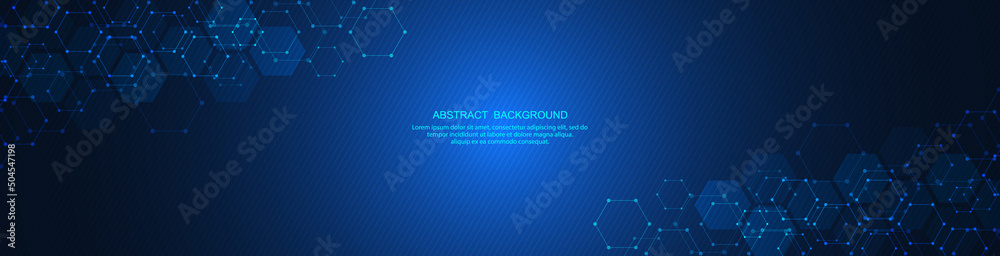 Wall mural abstract tech background and geometric pattern with hexagons for banner design or header