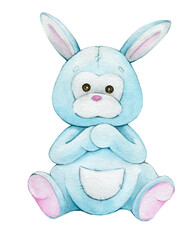 kangaroo is a cute cartoon animal.  Watercolor clipart of a toy, on an isolated background.