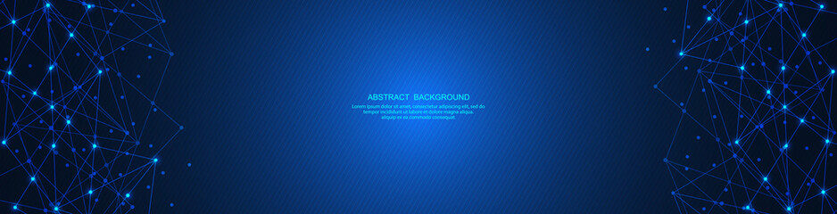 Abstract technology background of global network connection and communication with connecting the dots and lines for banner design or header