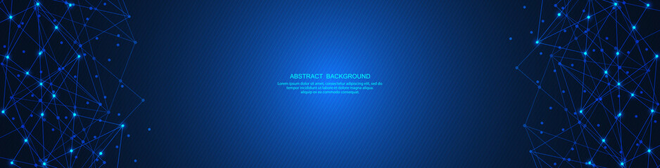 Abstract technology background of global network connection and communication with connecting the dots and lines for banner design or header