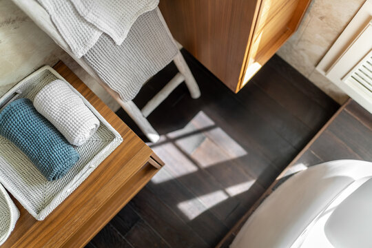 Interior in modern style with tiled walls