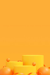 podium minimal on stage with spring and summer green and yellow platform. stage to show cosmetic and beverage product. stage summer on pedestal modern 3d studio green platform