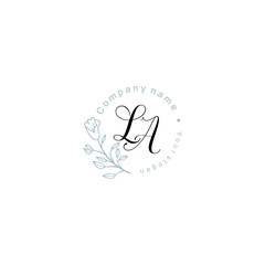 Initial letter LA handwriting with floral frame template