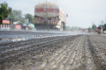 Road construction blur By heavy machinery