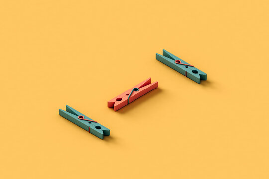 Three Colorful Clothespin. 3d Render Illustration