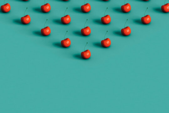 triangle of cherries with copy space. 3d render