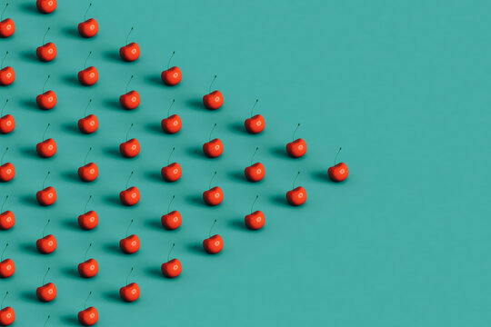 triangles of red cherries with copy space