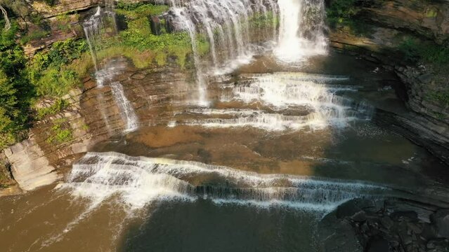 Freshwater Flowing At Cummins Falls In Tennessee, USA. - aerial