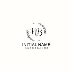 Initial letter NB handwriting with floral frame template
