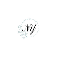 Initial letter NY handwriting with floral frame template