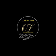 Initial letter OF handwriting with floral frame template