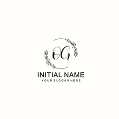 Initial letter OG handwriting with floral frame template