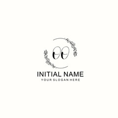 Initial letter OO handwriting with floral frame template