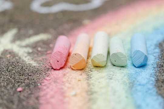 Closeup of Colorful Rainbow Chalk