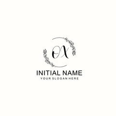 Initial letter OX handwriting with floral frame template