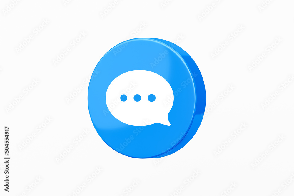 Poster blue 3d chat message icon isolated on white background of conversation dialog speak bubble sign or b